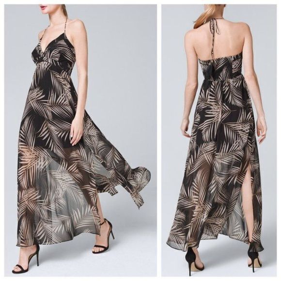 NEW WHBM‎ Palm Print Soft Maxi Dress Halter Size 00 - Picture 1 of 8